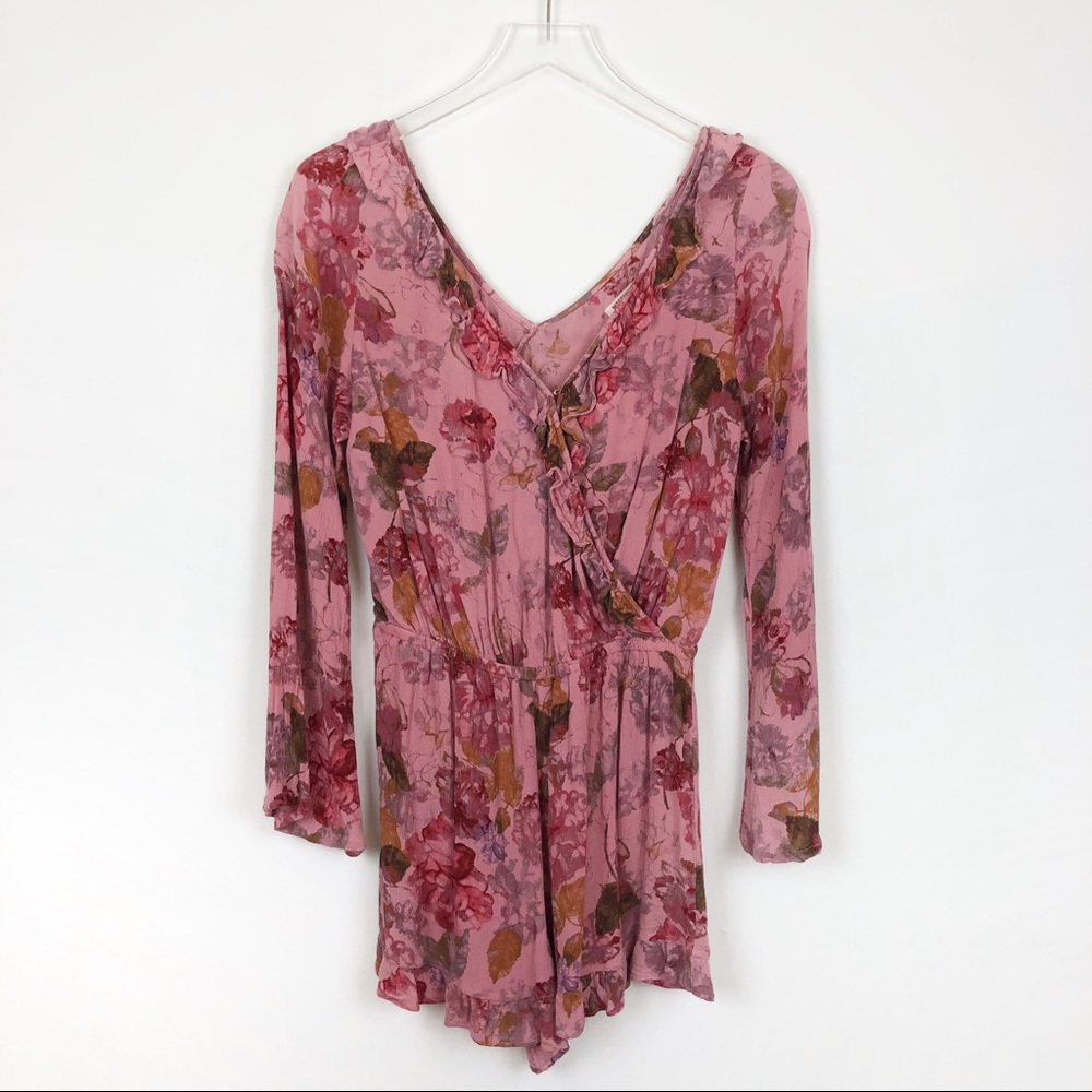 Target Floral Boho Long-Sleeve Romper Ruffle Pink